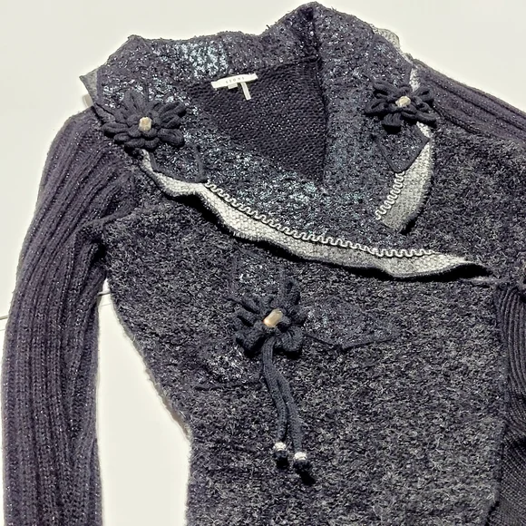 Sioni Women's Cardigan Vintage Inspired Artsy Black Wool & Mohair Blend (L) - Picture 14 of 15